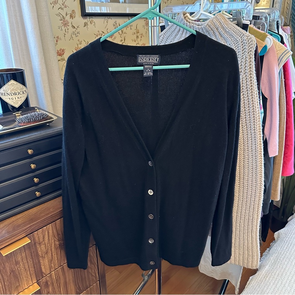 Lands End black cashmere cardigan sz S